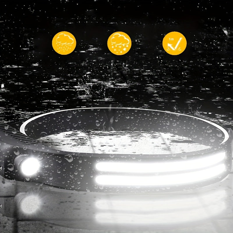 3pcs Rechargeable Headlamp + 6 Hooks Set, 230° Wide Beam Head Lamp, Motion Sensor COB&LED Headlamp Rechargeable, 5 Mode Headlamps For Adults, Bright Head Lights For Forehead, Hard Hat Headlight, Headband Flashlight For Work,