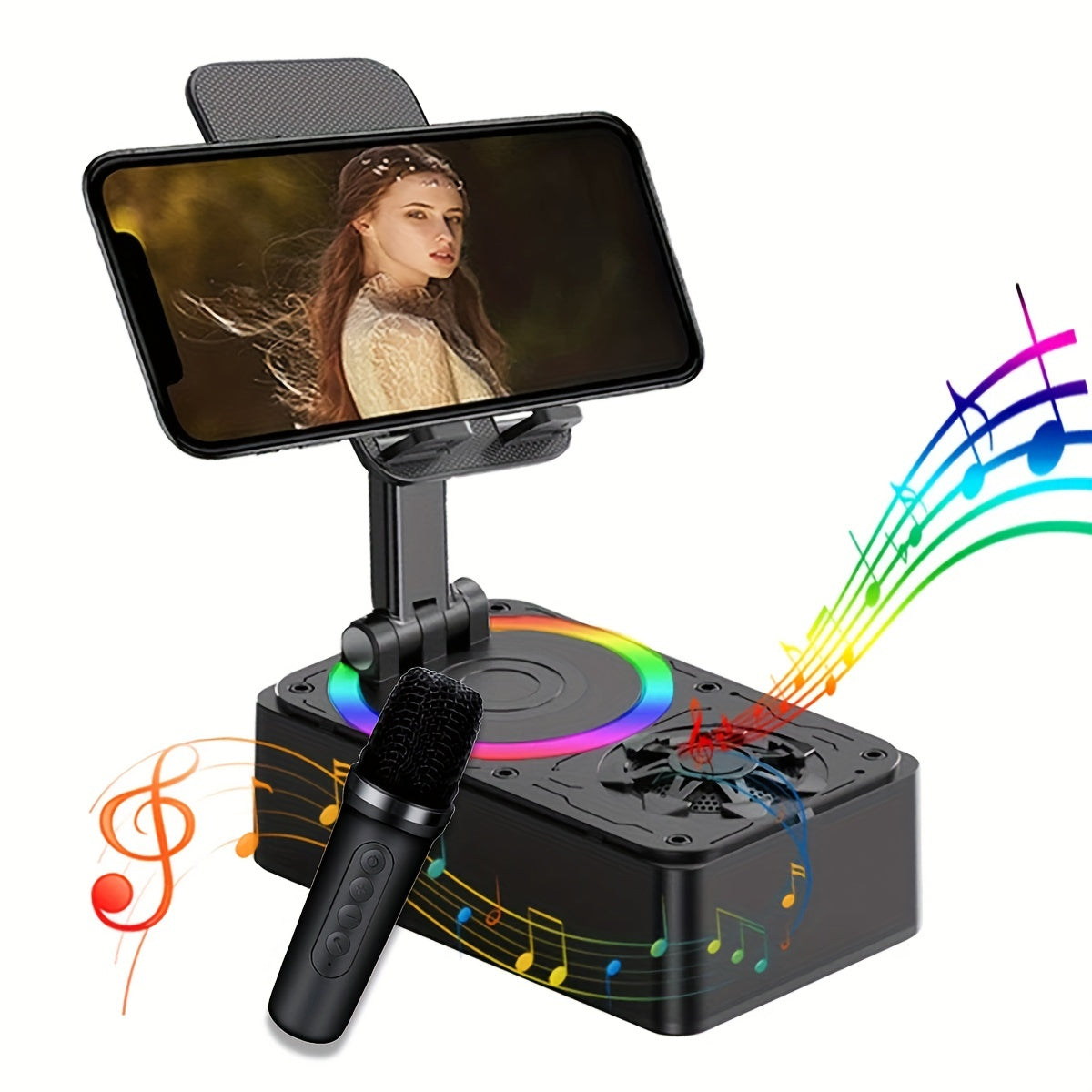 3-in-1 Portable Cell Phone Stand - Wireless Speaker with HD Surround Sound, Induction Speaker, Compatible with Any Smartphones, Phones, and Tablets for Home and Outdoor Use