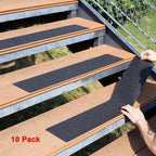 Heavy Duty Non-Slip Outdoor Stair Treads - 4x30 Inch (10-Pack) Industrial/Sturdy Adhesive Step Grips with Pre-Cut 80 Grit Anti-Slip Tape - All-Weather Vinyl Treads for Stairs, Decks, Skateboards, Commercial/Residential Use -
