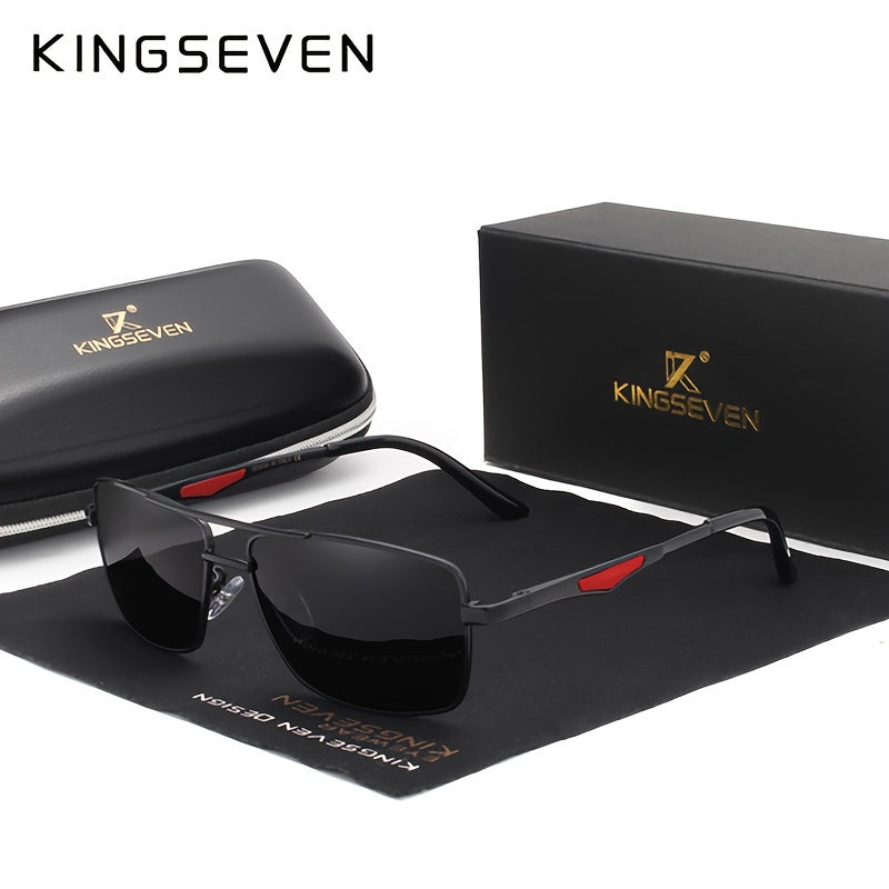 KINGSEVEN, Classic Premium Square Polarized Fashion Glasses, Aluminum Frame Double Bridges Fashion Glasses, For Men Women Casual Business Outdoor Sports Party Vacation Travel Driving Fishing Supply Photo Prop, Ideal Choice Fo