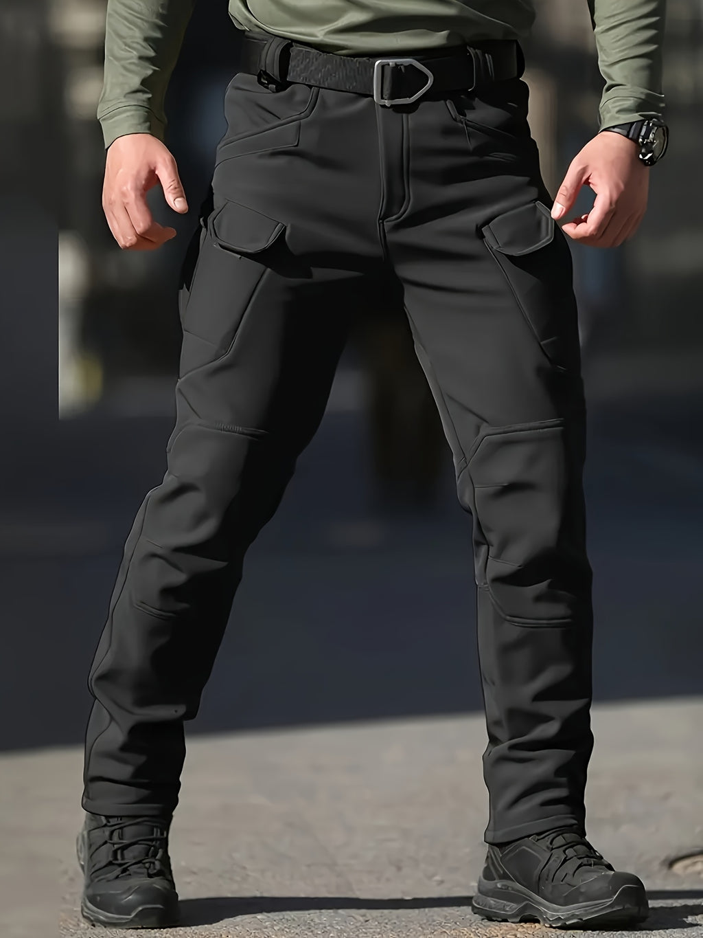 Men's 2pcs Fleece-Lined Hooded Jacket & Pants Set - Windproof Softshell Winter Clothing, Full-Zip Mummy-Like Zipper, Multi-Pocket Shell (Grey/Black) for Skiing, Hiking, Snow Sports - Thermal Outfit, Mens Clothes, Workwear For