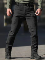 Men's 2pcs Fleece-Lined Hooded Jacket & Pants Set - Windproof Softshell Winter Clothing, Full-Zip Mummy-Like Zipper, Multi-Pocket Shell (Grey/Black) for Skiing, Hiking, Snow Sports - Thermal Outfit, Mens Clothes, Workwear For