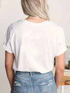 Plus Size Women's Relaxed Fit Cat & Sunflower Print Short Sleeve V Neck Casual T-Shirt with Slight Stretch for Comfortable Wear