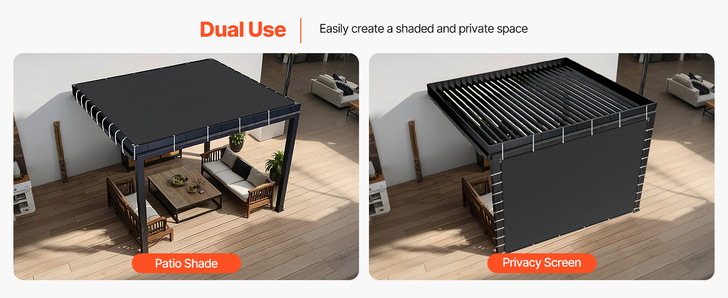 SucceBuy 90% Sun Shade Cloth 10x10/12/20ft Pergola Shade Cover 140 GSM HDPE Canopy Privacy Screen for Outdoor Garden Backyard