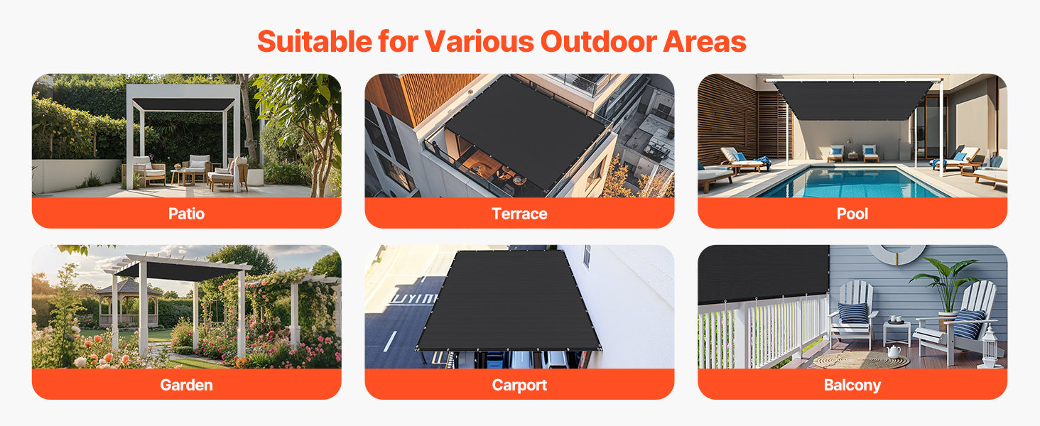 SucceBuy 90% Sun Shade Cloth 10x10/12/20ft Pergola Shade Cover 140 GSM HDPE Canopy Privacy Screen for Outdoor Garden Backyard