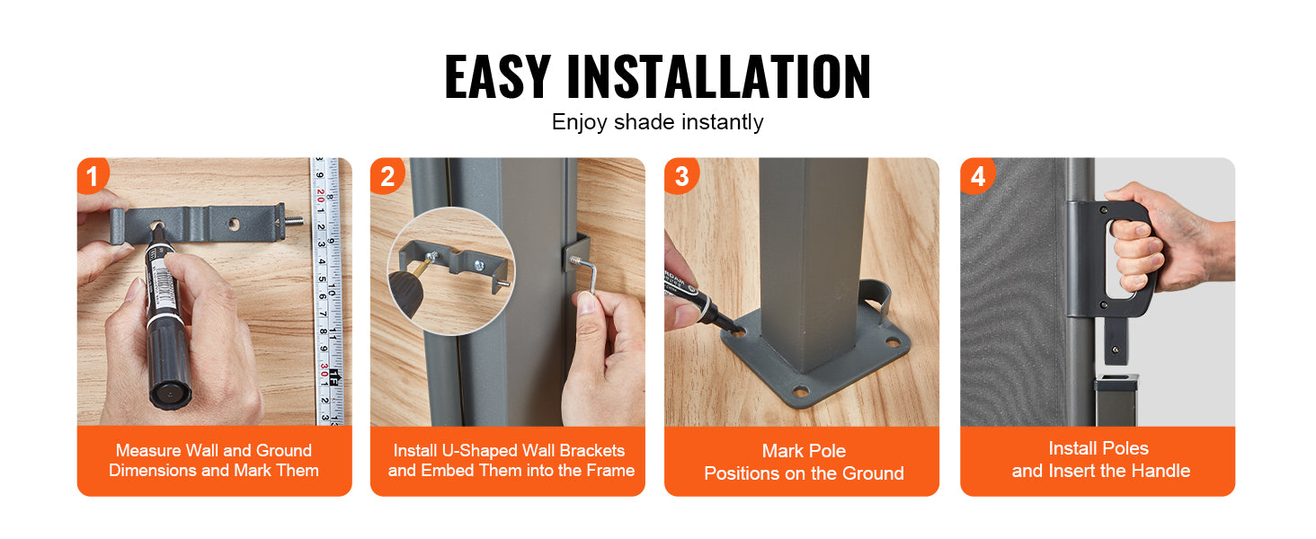 SucceBuy Retractable Side Awning Outdoor Privacy Polyester Water-proof Retractable Patio Screen UV 30+ Room Divider Wind Screen